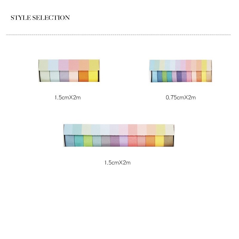 6/12pcs Rainbow Color Washi Tapes Set 7.5mm 15mm Basic Adhesive Masking Tape Decoration