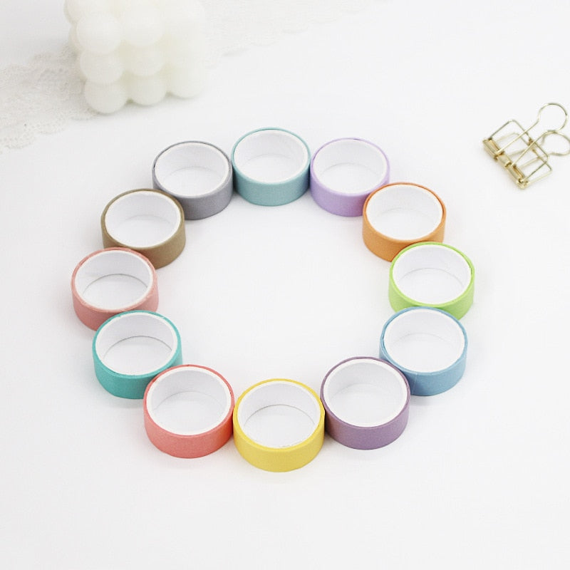 6/12pcs Rainbow Color Washi Tapes Set 7.5mm 15mm Basic Adhesive Masking Tape Decoration