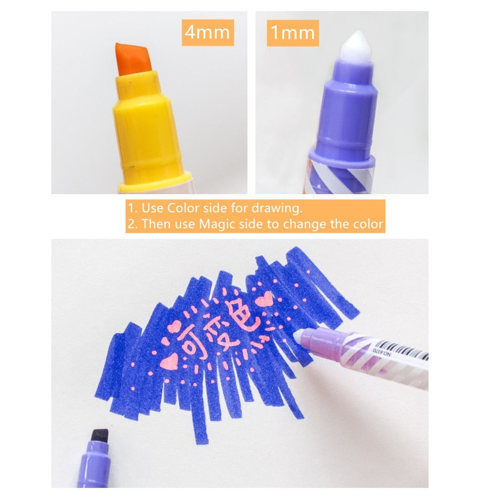 12pcs Magic Color Drawing Pen Set Discolored Highlighter Marker Spot Liner Pens