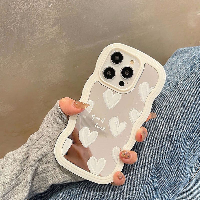 Lovely White Heart Makeup Mirror Case For iPhone