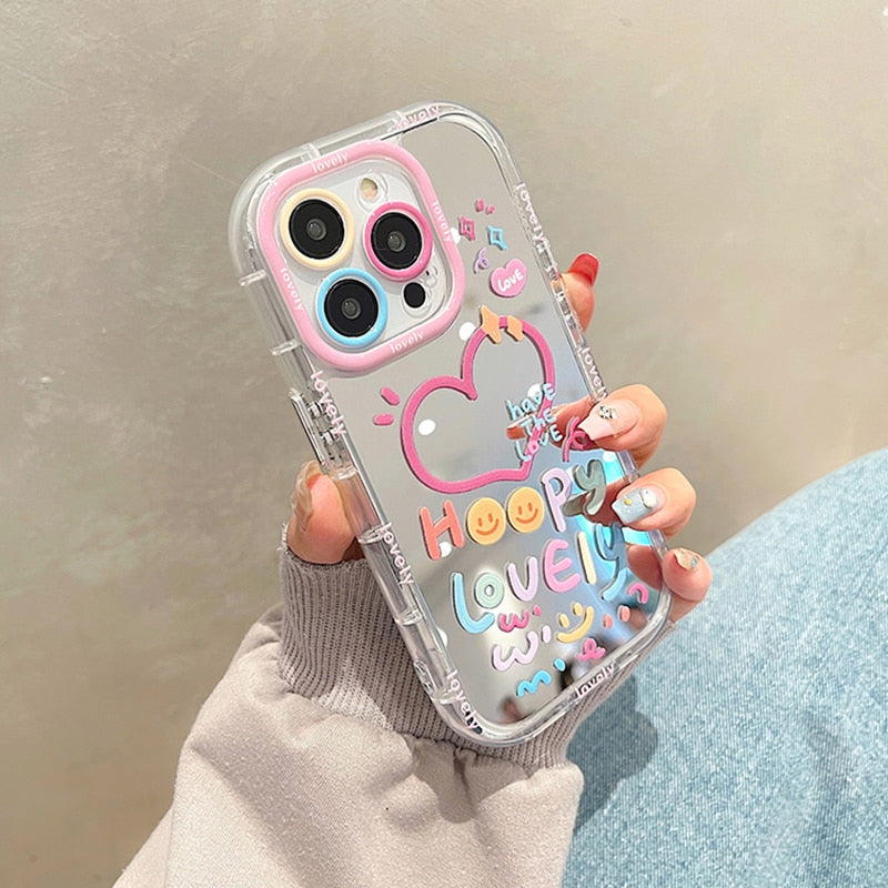 Lovely Girl Heart Mirror Phone Case For iPhone