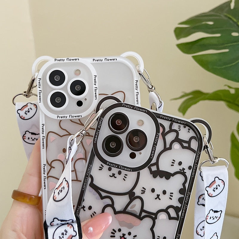 Cute Bear With Lanyard Phone Case For iPhone