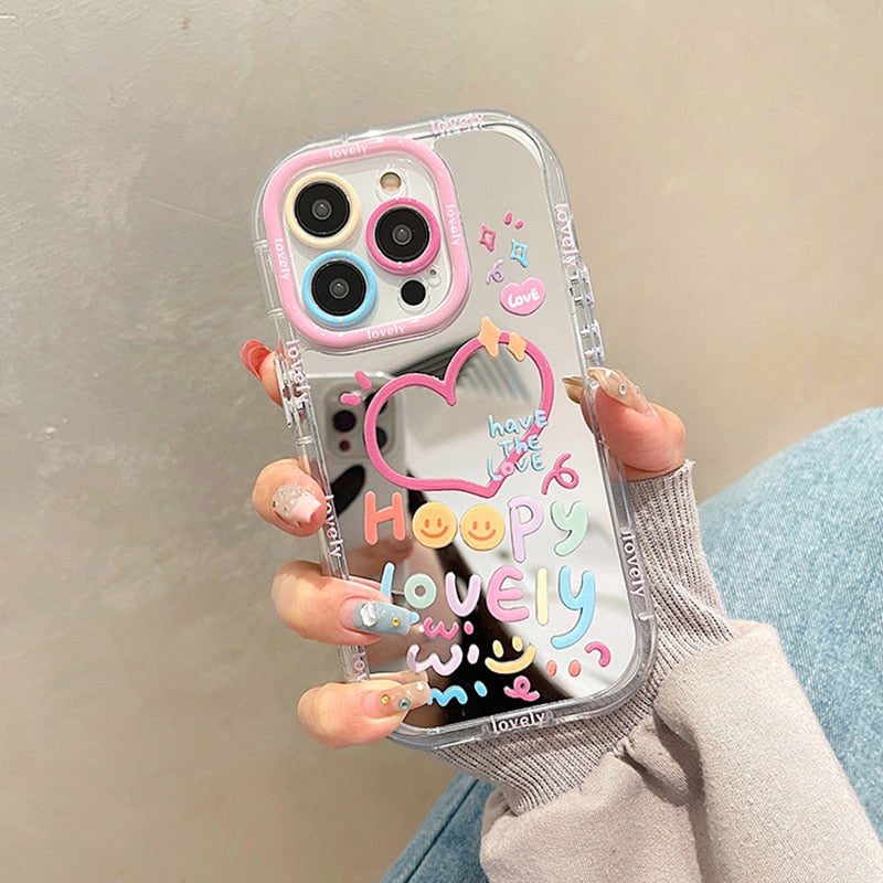 Lovely Girl Heart Mirror Phone Case For iPhone