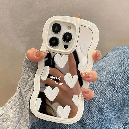 Lovely White Heart Makeup Mirror Case For iPhone