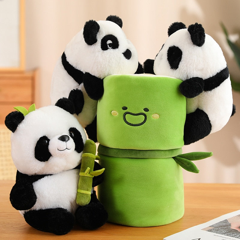 Adorable Bamboo Tube Panda Plush Toys, Lovely Bear Stuffed Soft Animal Toy